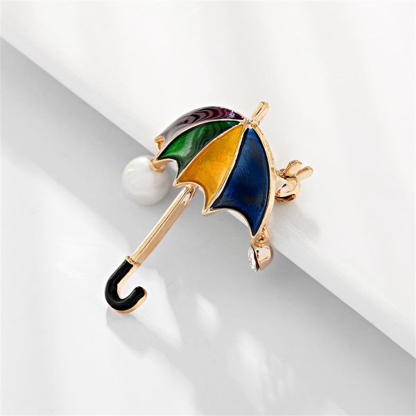 Colored Enamel & Cubic Zirconia Pearl 18K Gold-Plated Umbrella Brooch Discount