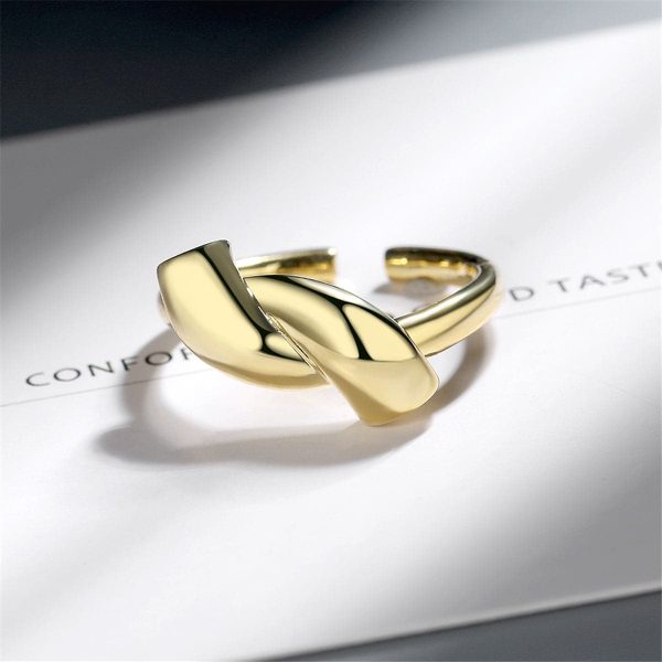 18K Gold-Plated Twisted Smooth Geometric Bypass Ring For Cheap