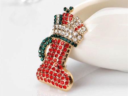 Cubic Zirconia & 18K Gold-Plated Stocking Boot Brooch For Sale