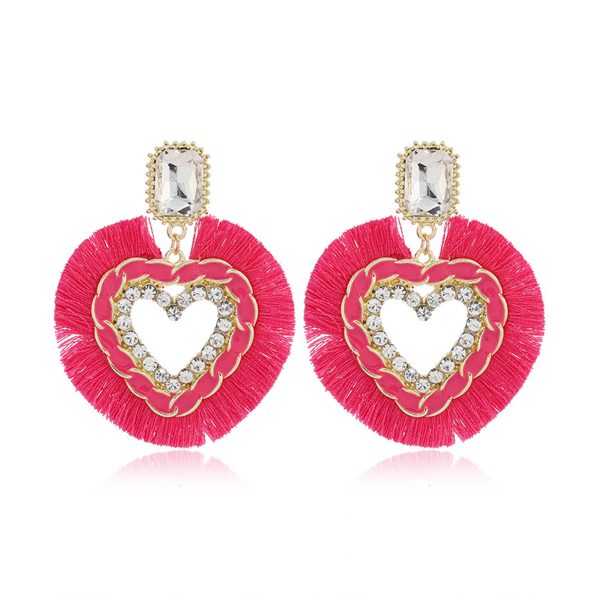 Rose Polyster & Enamel Crystal Cubic Zirconia 18K Gold-Plated Heart Dangle Earring For Sale