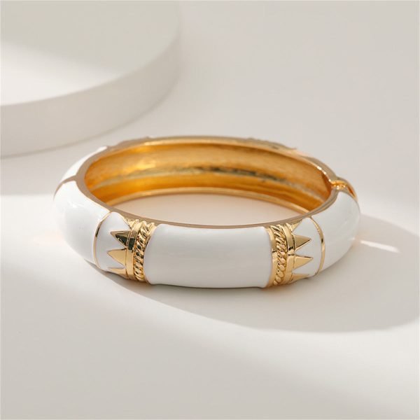 White Enamel & 18K Gold-Plated Geometric Bamboo Bangle Online Hot Sale