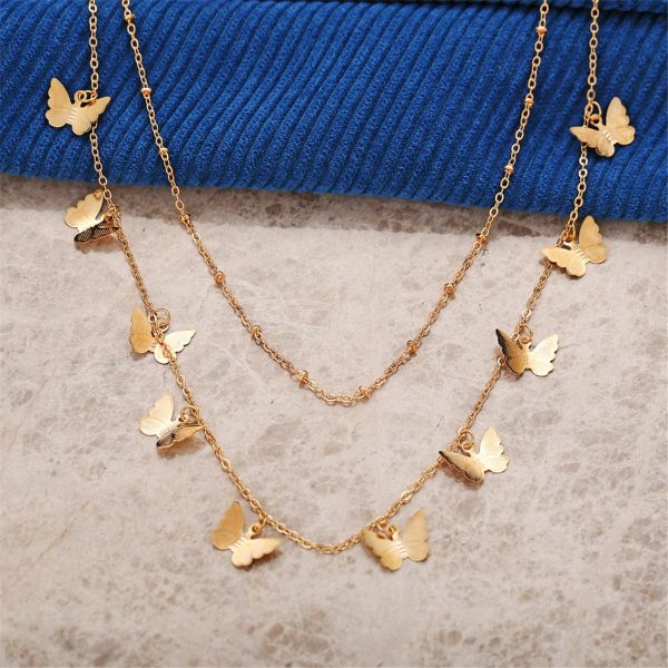 18K Gold-Plated Butterfly Station Layered Necklace Hot on Sale