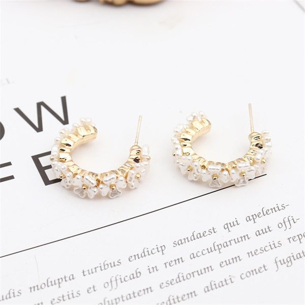 White Acrylic & 18K Gold-Plated Flower Cluster Huggie Earrings For Discount