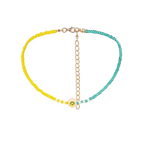 Yellow & Teal Howlite Smiley Face Beaded Choker Necklace Discount