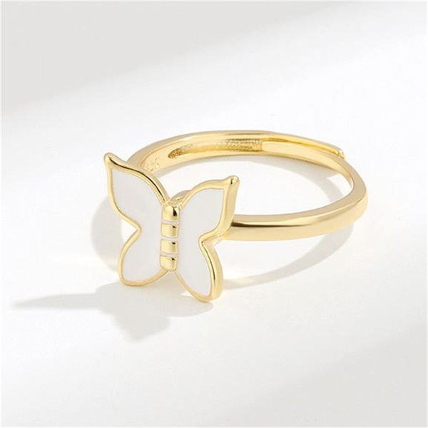 White Enamel & 18K Gold-Plated Rotating Butterfly Ring Supply