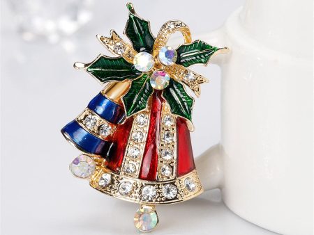 Cubic Zirconia & 18K Gold-Plated Stripe Dual Bell Brooch For Sale