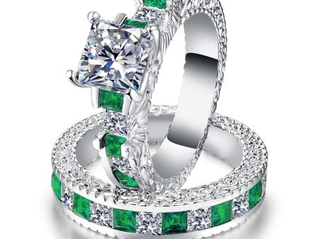 Green & White Crystal & Silver-Plated Band & Ring For Sale