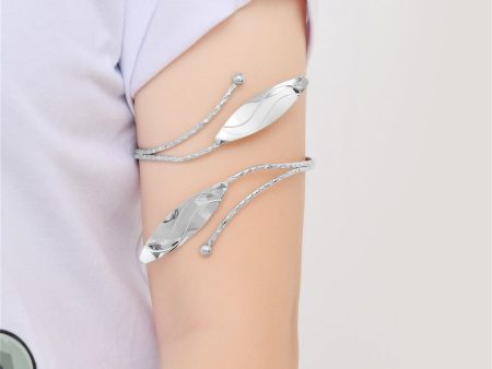 Silver-Plated Leaves Bypass Arm Cuff Online Hot Sale