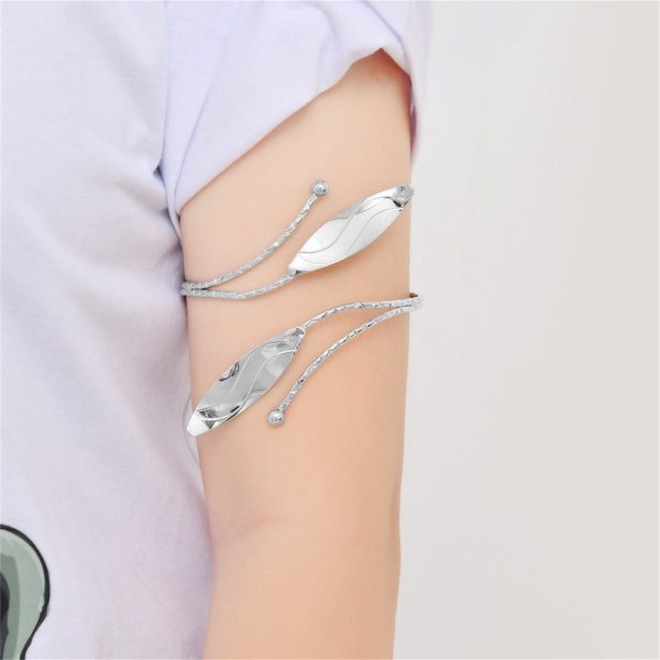 Silver-Plated Leaves Bypass Arm Cuff Online Hot Sale