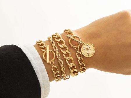 18K Gold-Plated Coin Toggle Chain Bracelet Set Fashion