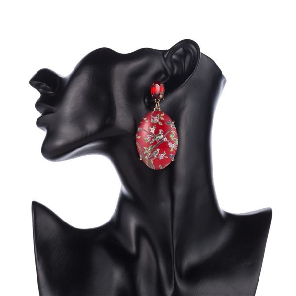 Red Crystal & 18K Gold-Plated Bird Branch Oval Drop Earrings Hot on Sale