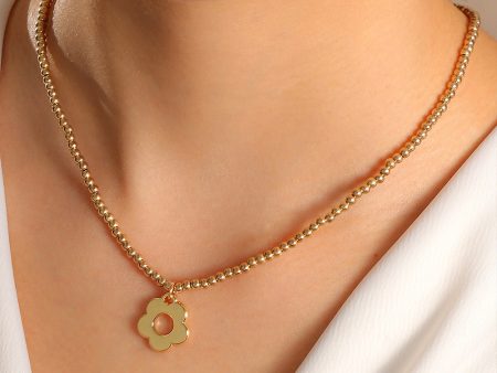 18K Gold-Plated Beaded Chain Floral Pendant Necklace Supply