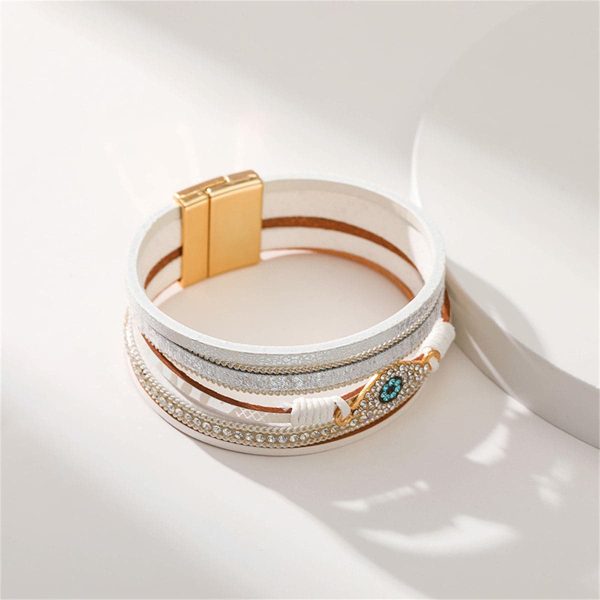 White Polystyrene & Cubic Zirconia 18K Gold-Plated Eye Layered Bracelet on Sale