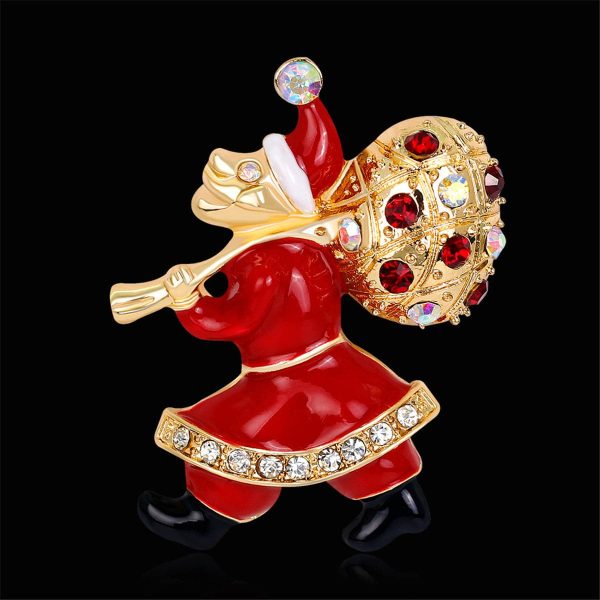 Cubic Zirconia & 18K Gold-Plated Santa Claus & Presents Brooch Cheap