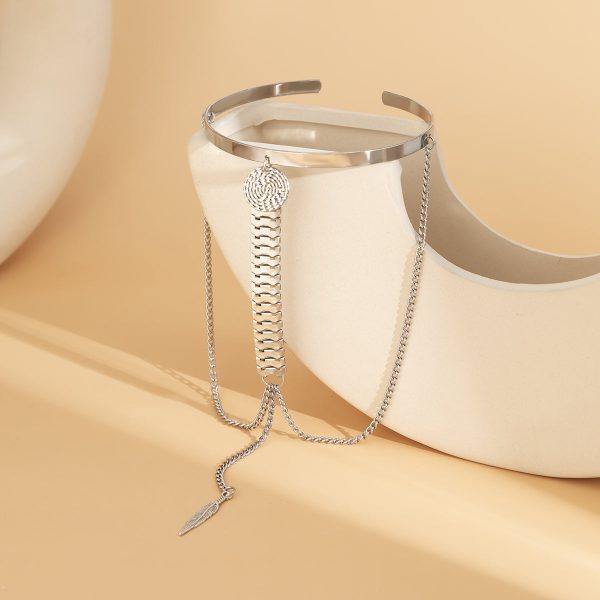 Silver-Plated Feather Drop Chain Arm Cuff Discount