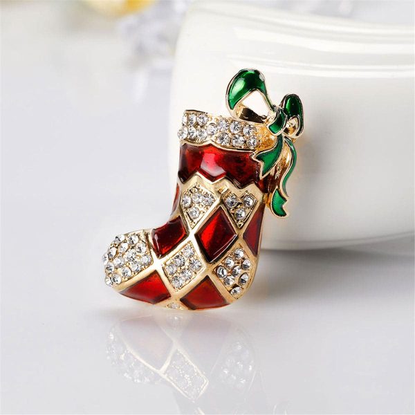 Cubic Zirconia & 18K Gold-Plated Harlequin Stocking Brooch Sale