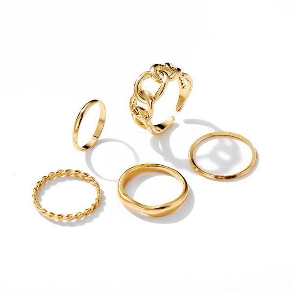 18K Gold-Plated Cable Chain Open Ring Set Online now