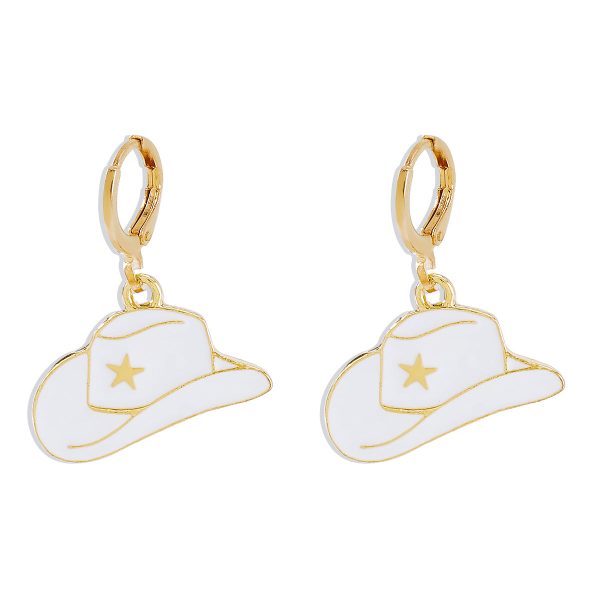 White Enamel & 18K Gold-Plated Star Cowboy Hat Huggie Earrings Fashion