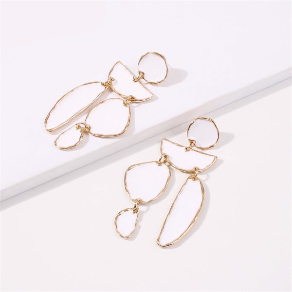 White Enamel & 18K Gold-Plated Geometric Drop Earrings Supply