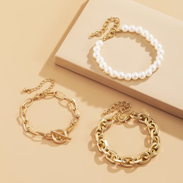 Pearl & 18K Gold-Plated Bracelet Set For Cheap