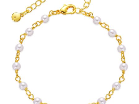 White Pearl & 18K Gold-Plated Round Station Anklet on Sale