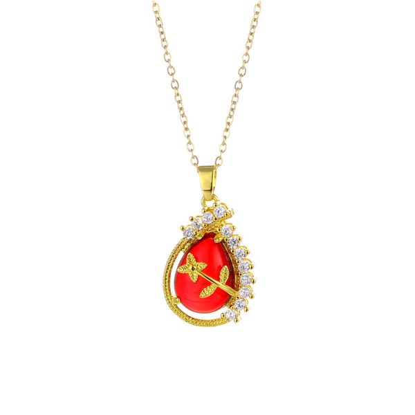 Red Quartz & 18K Gold-Plated Botanical Drop Pendant Necklace For Sale