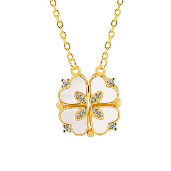 Shell & Cubic Zirconia Clover Heart Pendant Necklace Online Sale