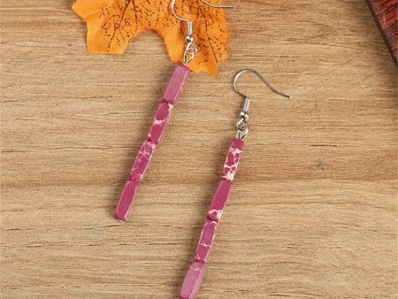 Rose Howlite & Silver-Plated Cylinder Bead Drop Earrings For Sale