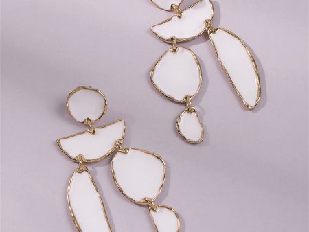 White Enamel & 18K Gold-Plated Geometric Drop Earrings Supply