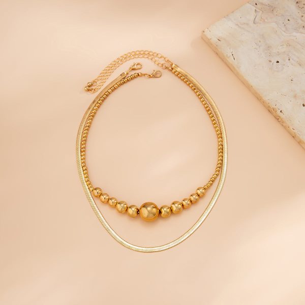 18K Gold-Plated Bead & Herringbone Chain Necklace Set Online