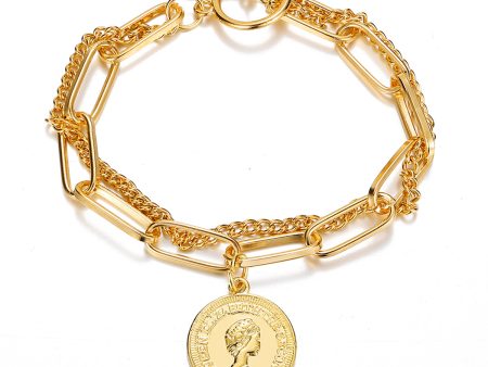 18K Gold-Plated Coin Layered Bracelet Hot on Sale