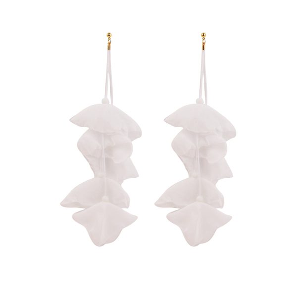 White Polyster & 18K Gold-Plated Five-Petal Drop Earrings For Discount