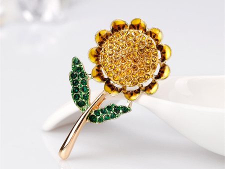 Cubic Zirconia & 18K Gold-Plated Sunflower Brooch Online