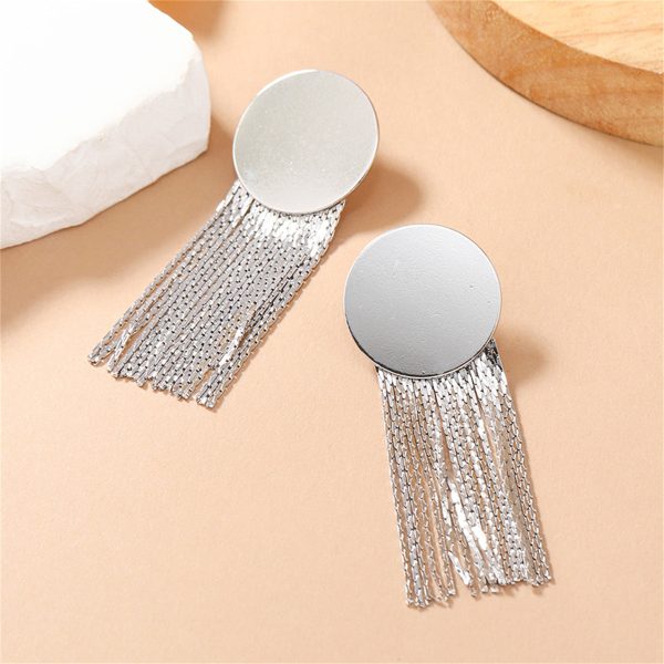 Silver-Plated Round Tassel Drop Earrings Online now