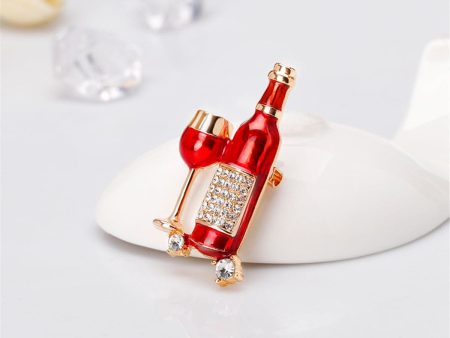 Cubic Zirconia & 18K Gold-Plated Wine Brooch on Sale