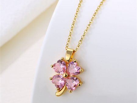 Pink Crystal & 18K Gold-Plated Heart Clover Pendant Necklace on Sale