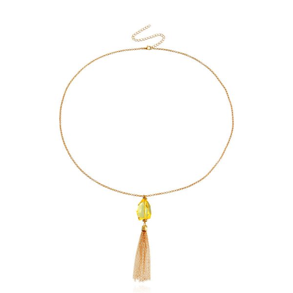 Yellow Crystal & 18K Gold-Plated Tassel Pendant Necklace For Discount