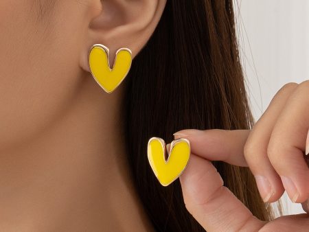 Yellow Enamel & 18K Gold-Plated Heart Stud Earrings Sale