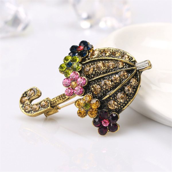 Yellow Cubic Zirconia & 18K Gold-Plated Flower Umbrella Brooch For Cheap