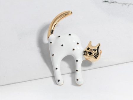 White Enamel & 18K Gold-Plated Spot Cat Brooch Sale