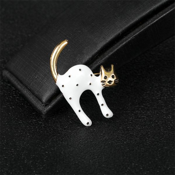 White Enamel & 18K Gold-Plated Spot Cat Brooch Sale