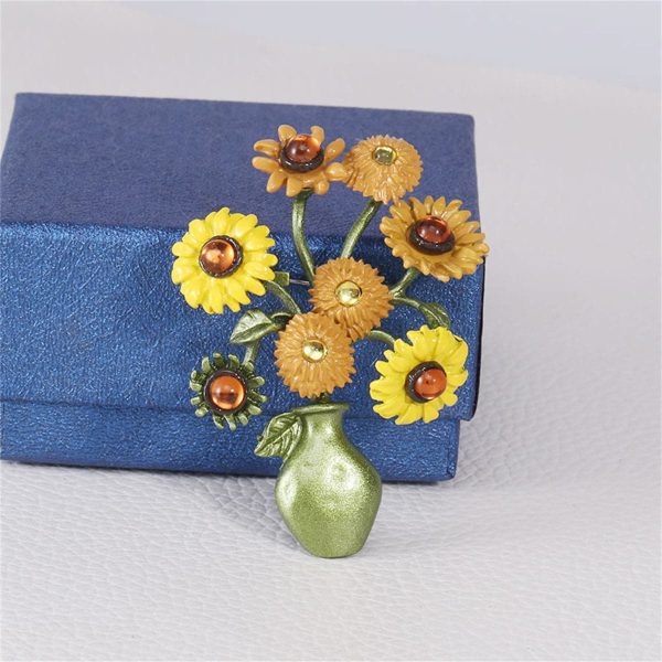 Yellow & Green Sunflower Vase Brooch Online