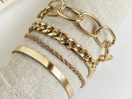 18K Gold-Plated Figaro Bracelet Set Online now