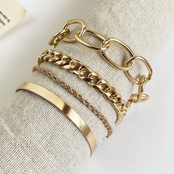 18K Gold-Plated Figaro Bracelet Set Online now