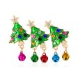 Colorful Cubic Zirconia & Green Enamel Christmas Tree Bell Brooch Fashion