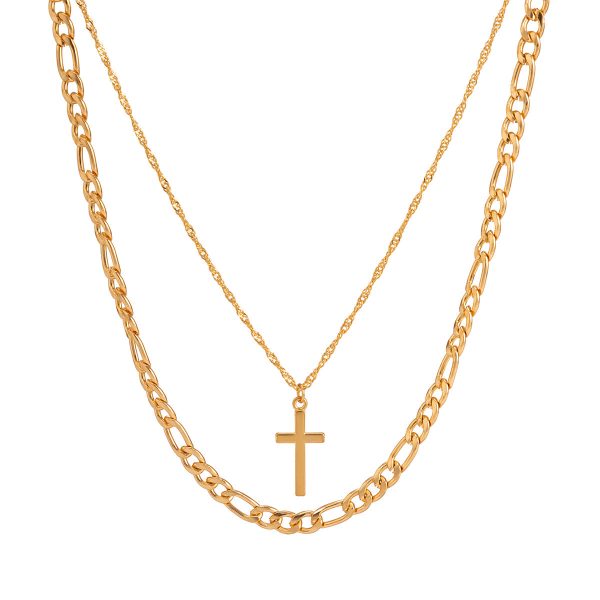 18K Gold-Plated Cross Pendant Necklace Set Online Sale