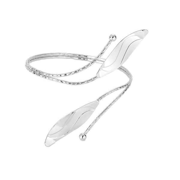 Silver-Plated Leaves Bypass Arm Cuff Online Hot Sale