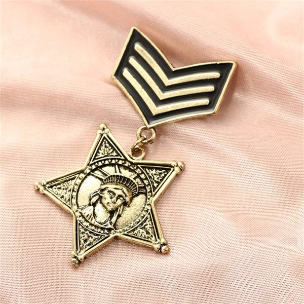 18K Gold-Plated Lady Liberty Star Chevron Drop Brooch Online Sale