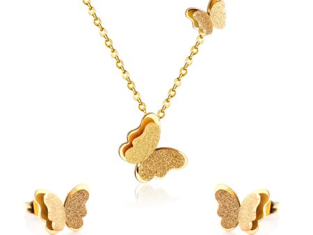 18K Gold-Plated Butterfly Stud Earrings & Pendant Necklace Hot on Sale