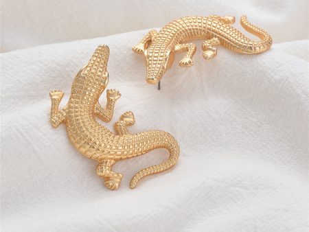 18K Gold-Plated Crocodile Drop Earrings For Sale